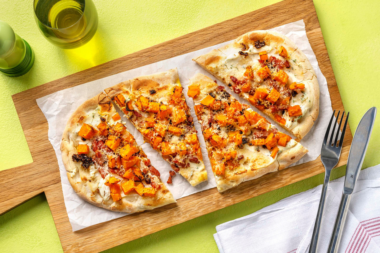 Naan goloso con zucca e pancetta croccante