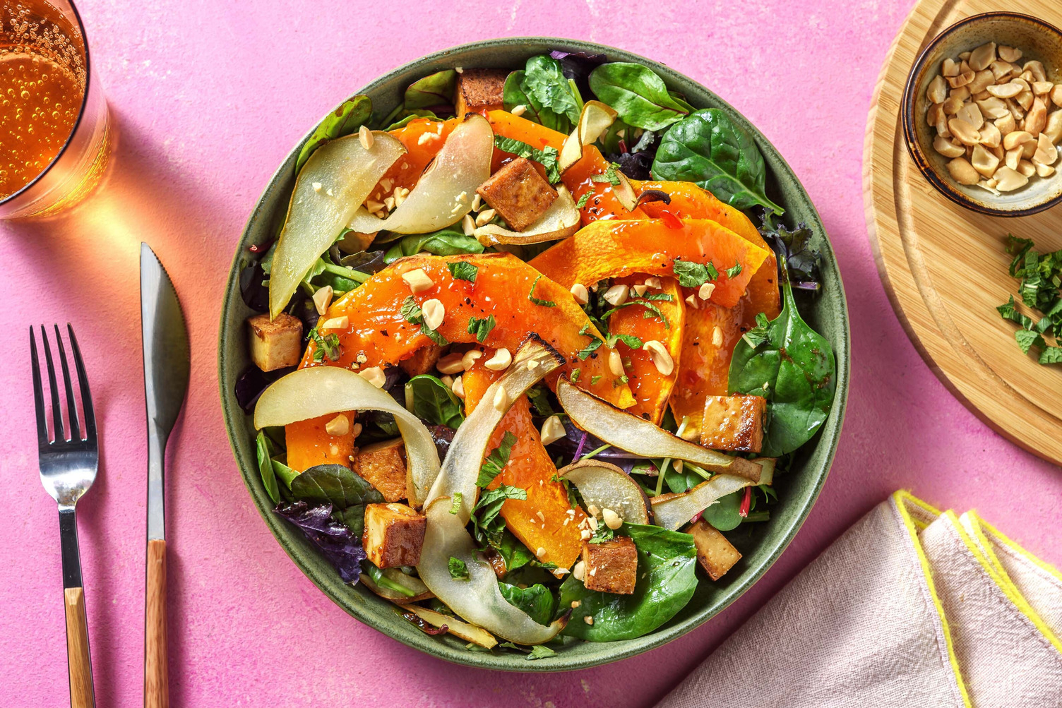 Insalata tiepida di zucca e tofu