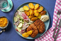 Dubbele Duitse biefstuk met piccalilly 