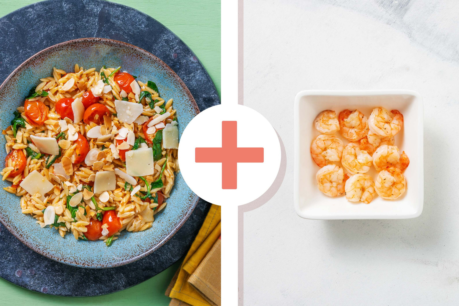 Veggie + protein - orzo met garnalen als extra