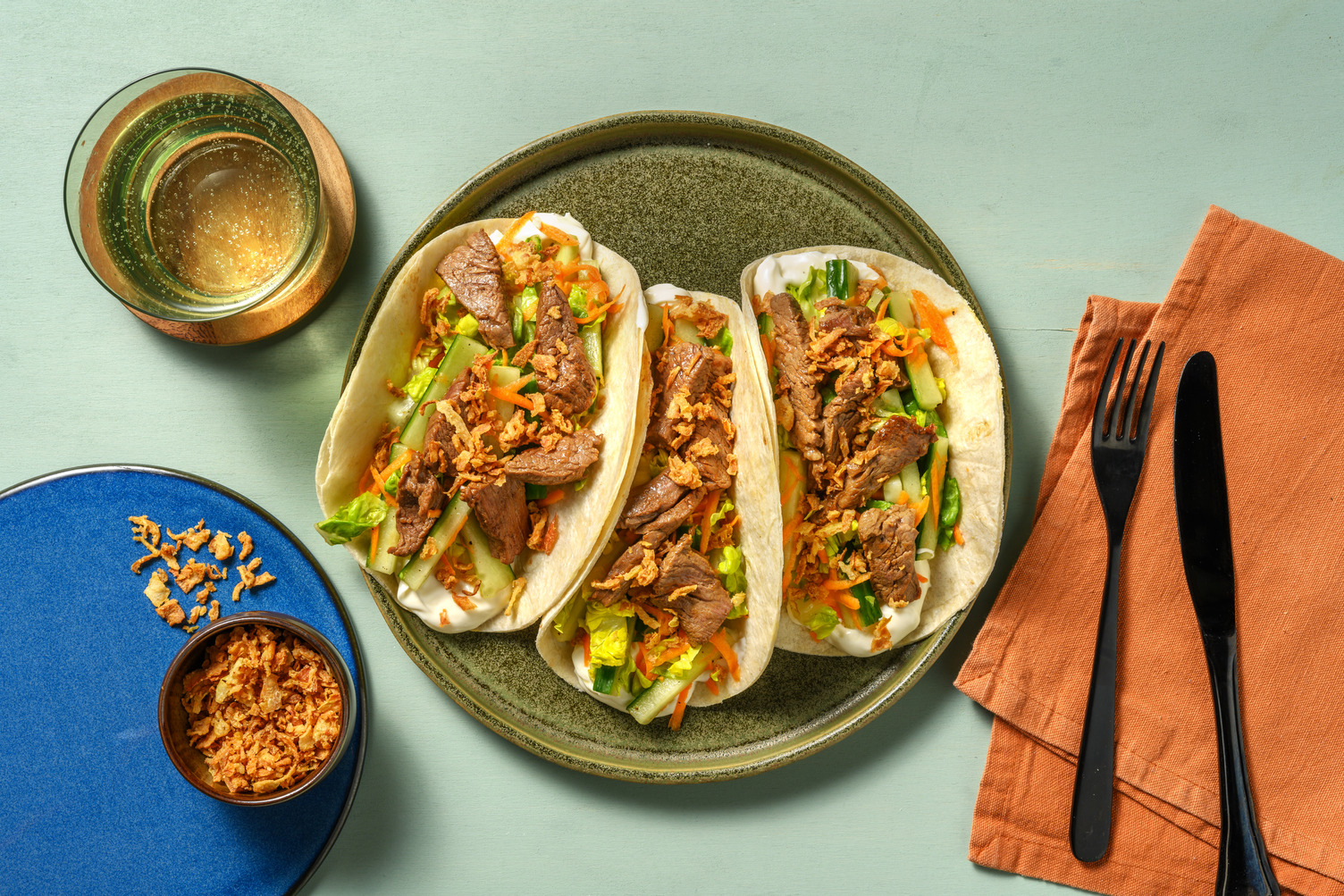 Speedy Korean-Style Beef & Prawns Tacos