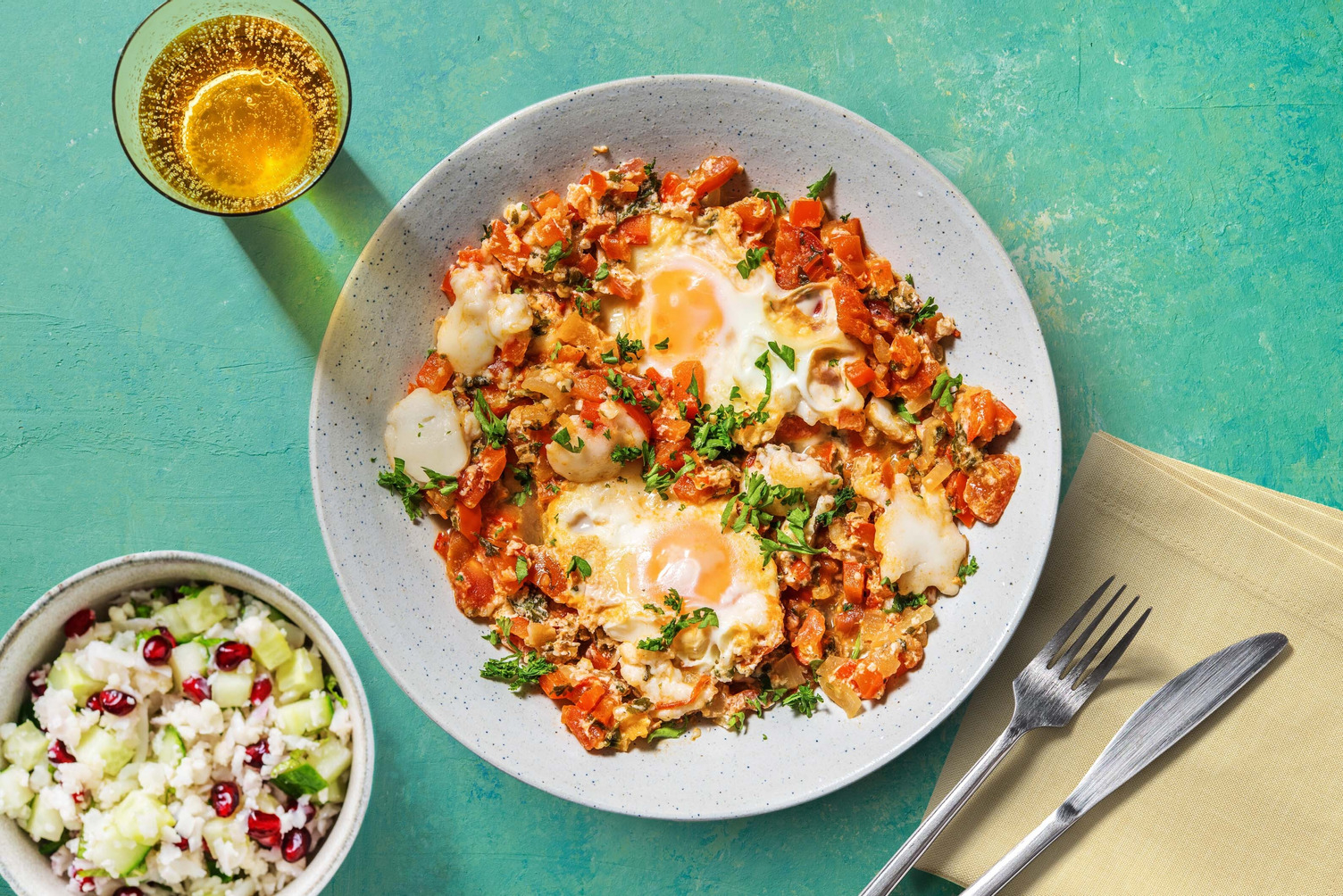 Shakshuka met geitenkaas en een salade als extra