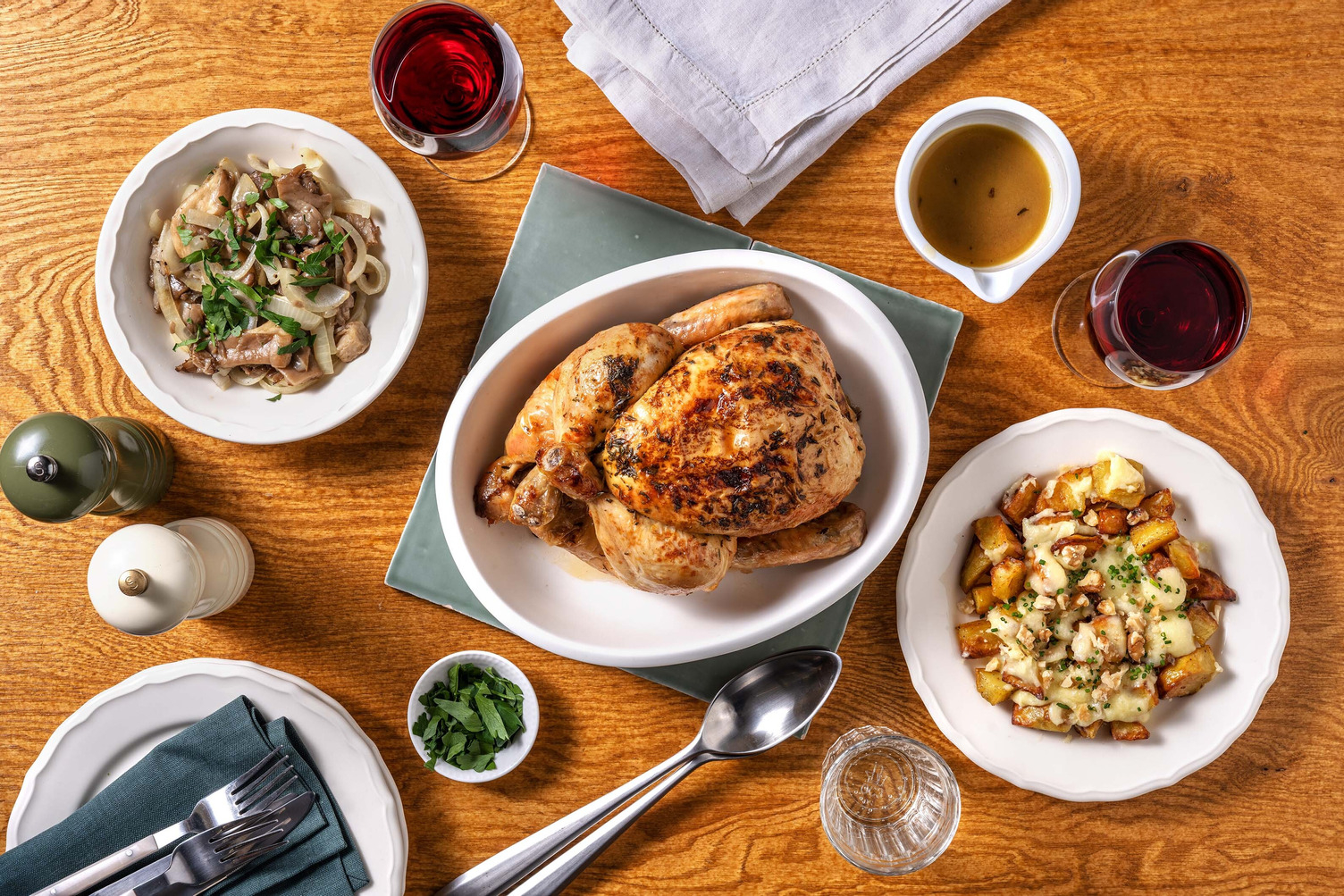 Poulet rôti & champignons persillés