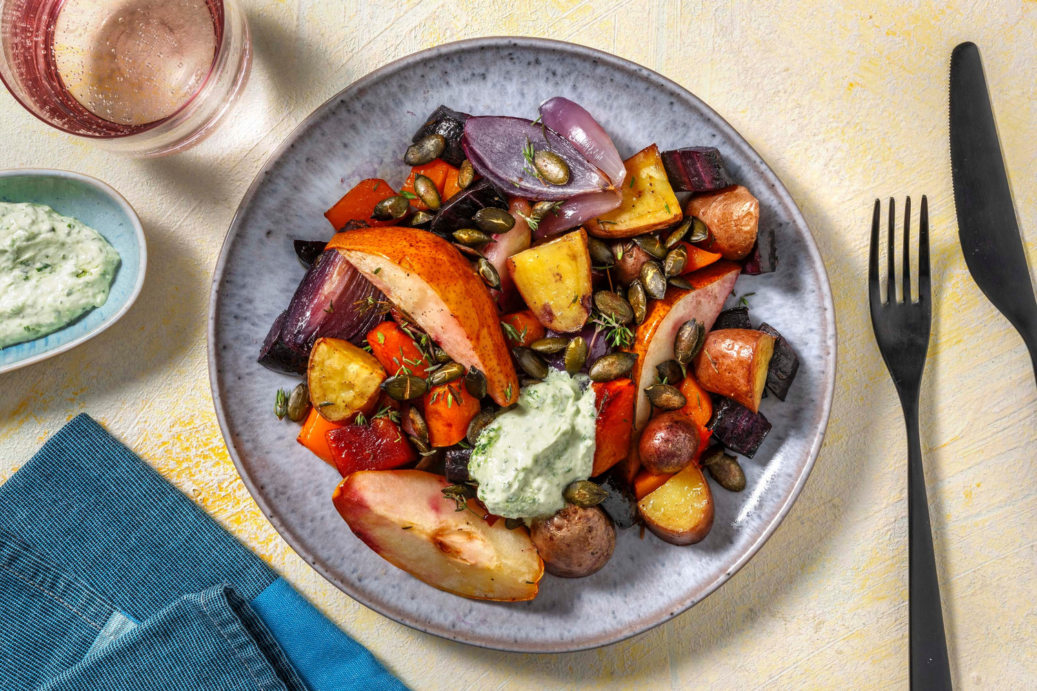 Poire & légumes anciens rôtis au thym