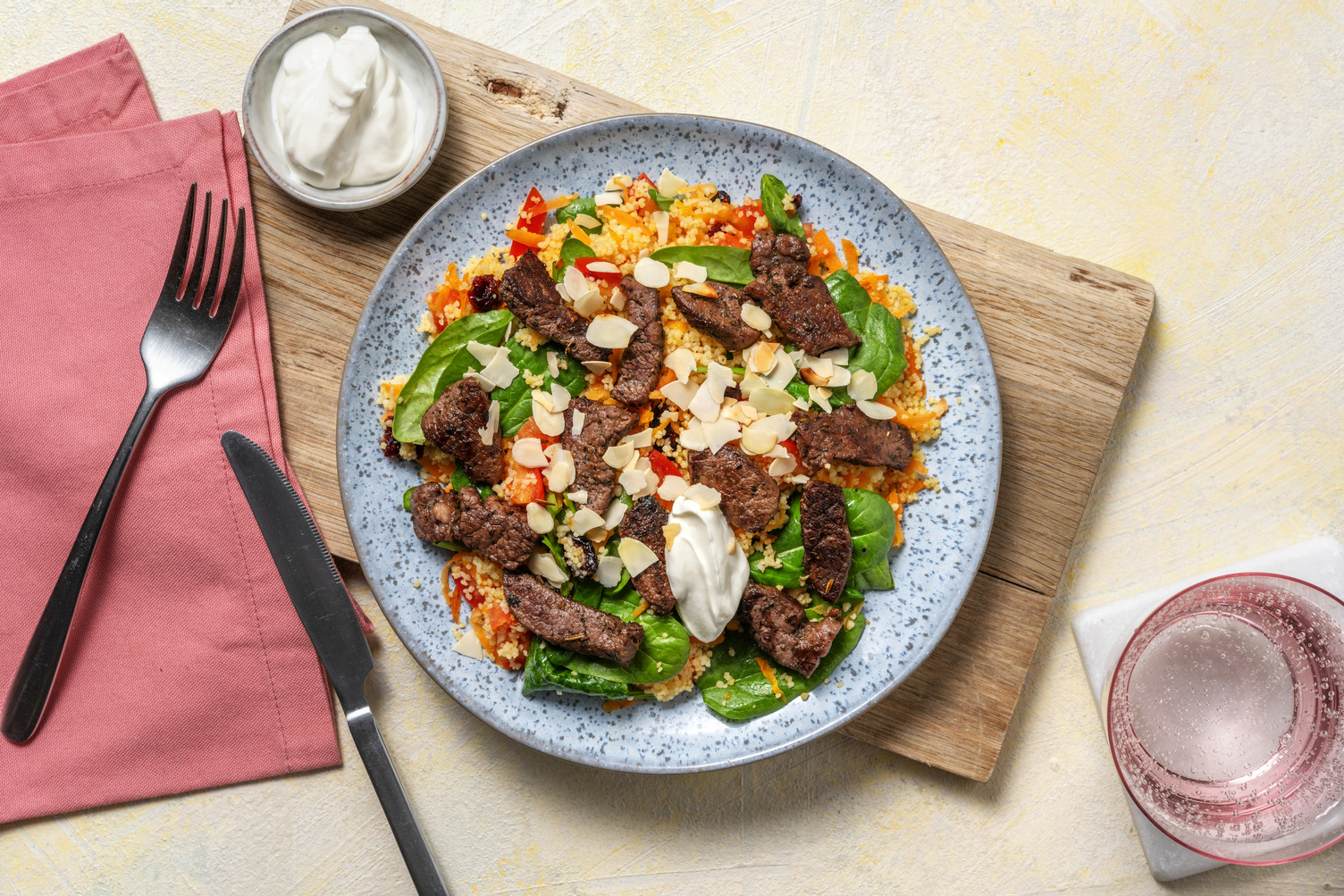 Sportersfavoriet: XL portie biefstukreepjes met couscous