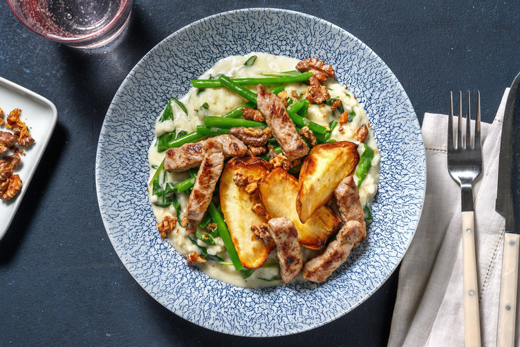 Ziegenkäse-Risotto mit extra Bio-Schweinestreifen