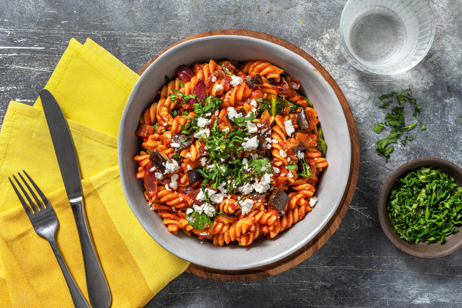 Fusilli crémeuses à l'aubergine