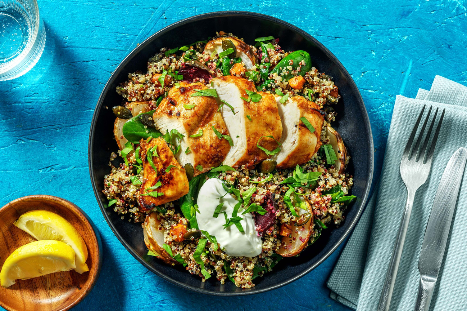 Warm chicken salad quinoa