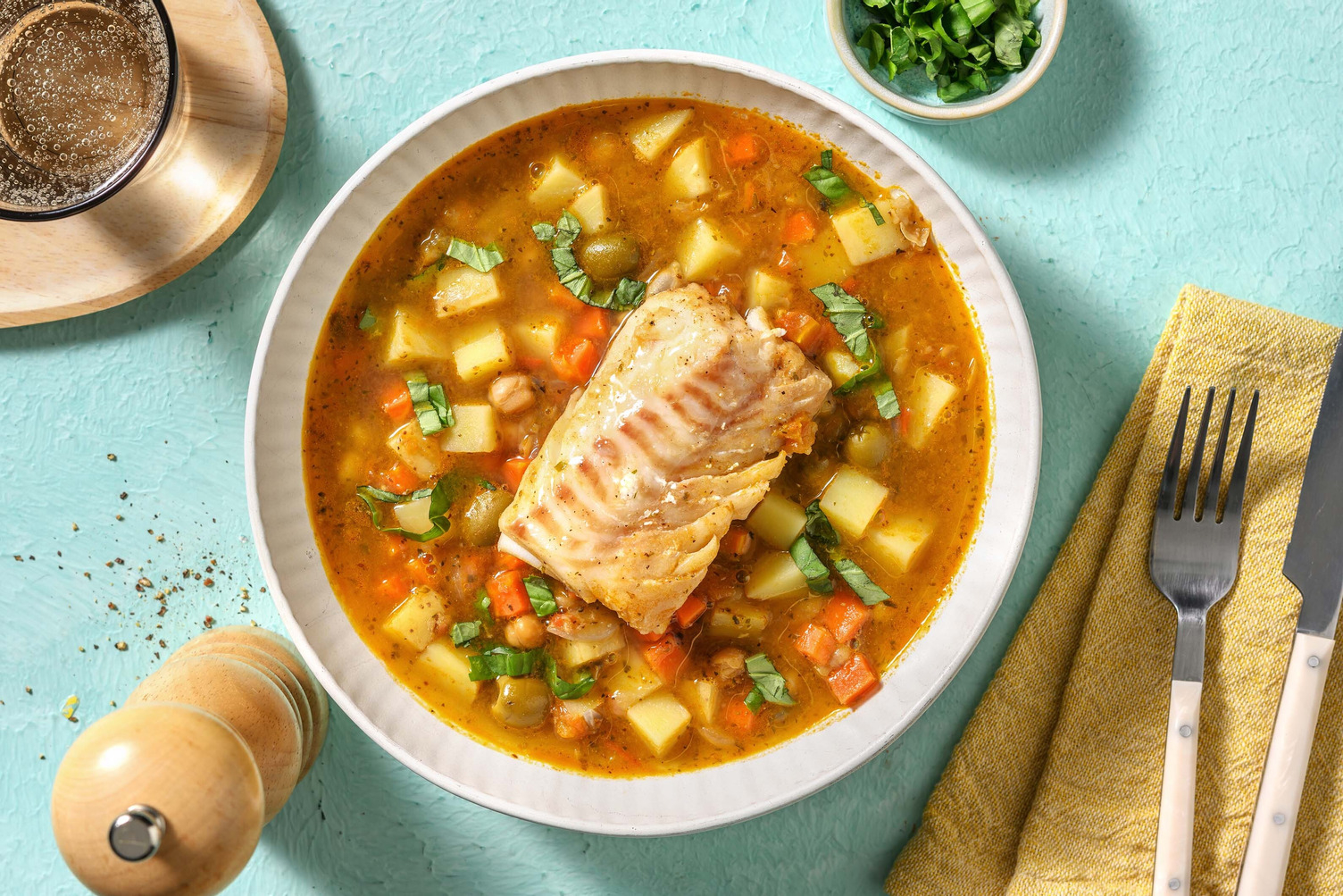 Merluzzo in umido con patate e olive