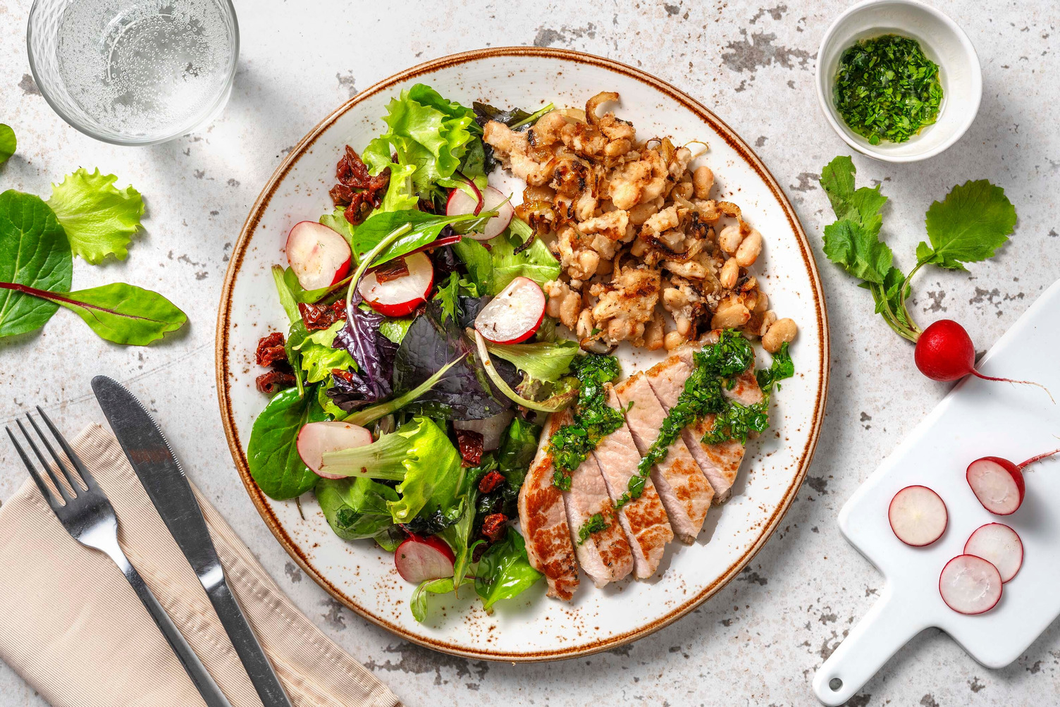 Porc, sauce citron & persil