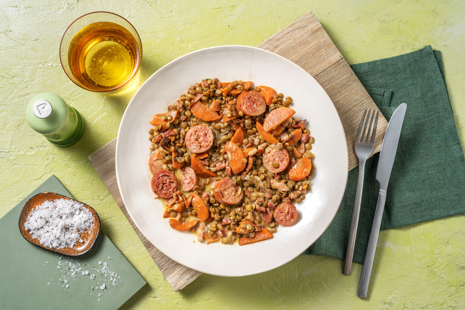 Saucisse de Toulouse & lentilles vertes