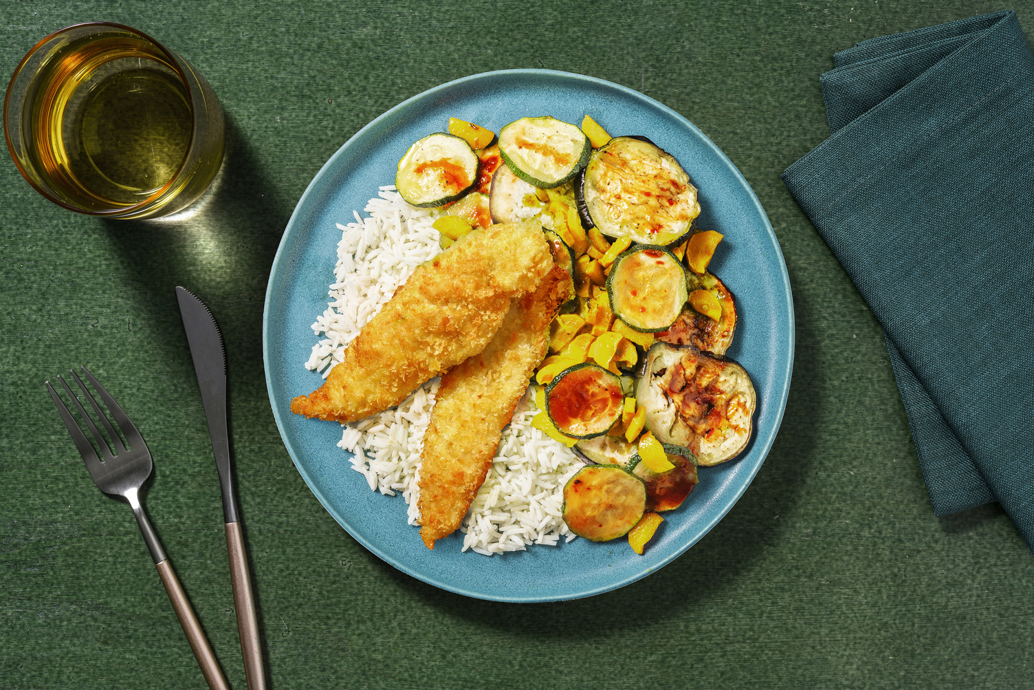 Poulet pané au graines de sésame et légumes rôtis