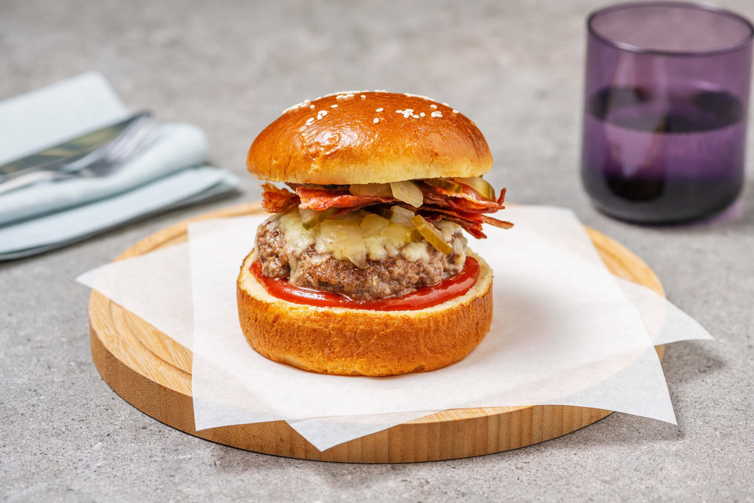 Cheeseburger au lard et cheddar