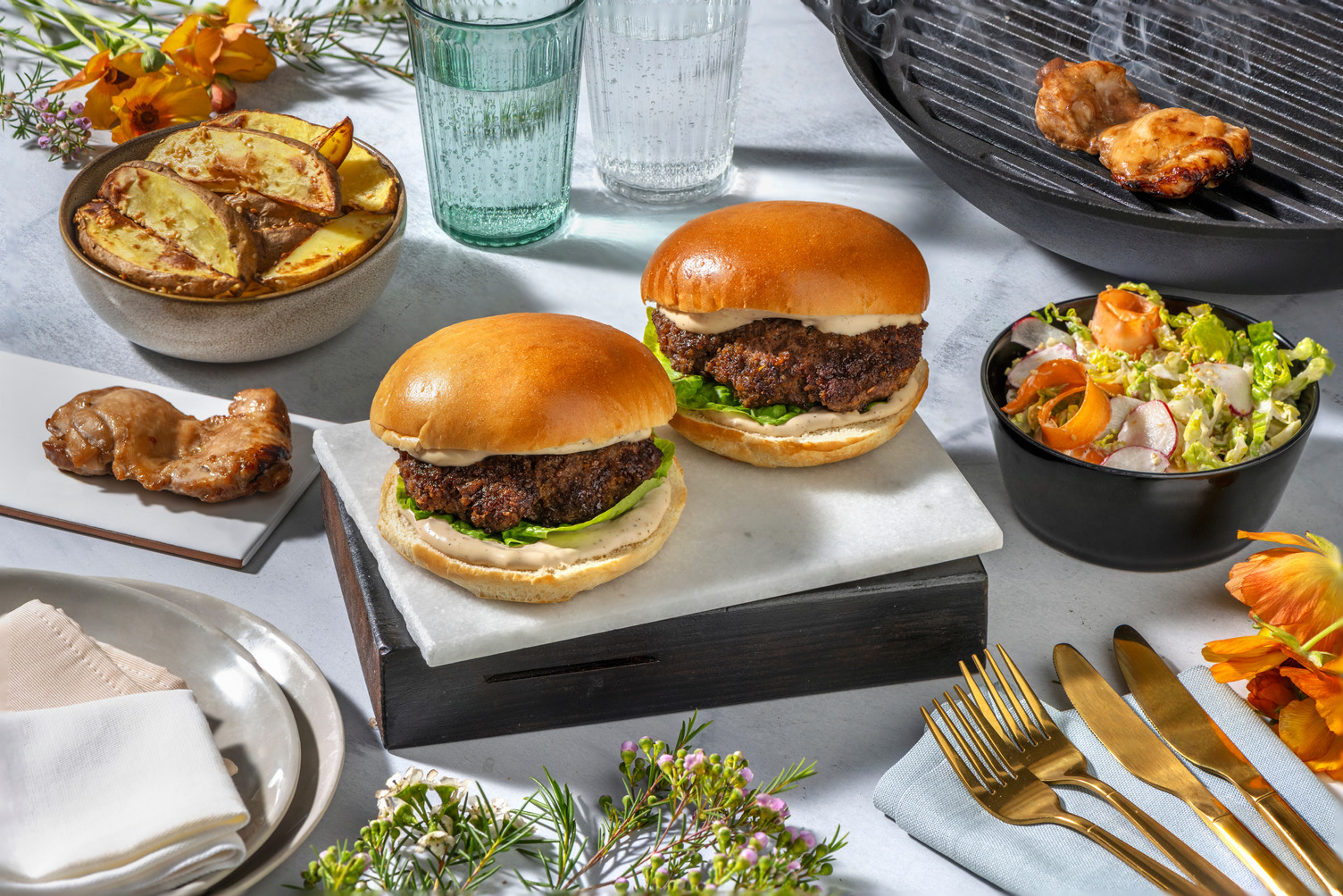 Korean BBQ Style Burger and Sticky Chicken