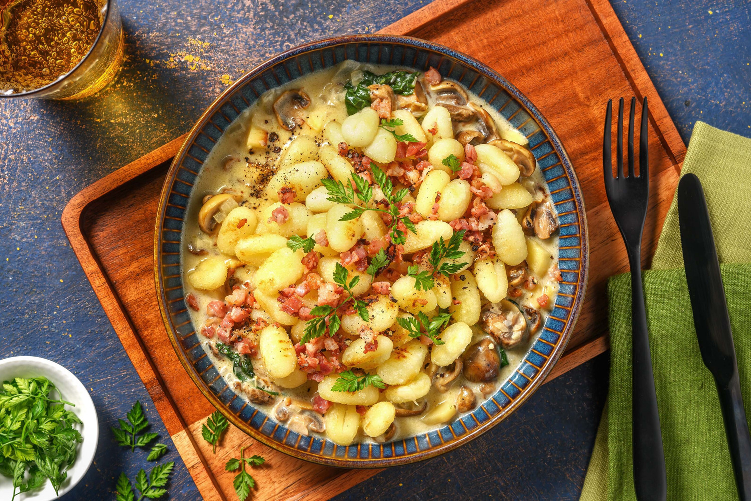 Creamy bacon mushroom gnocchi