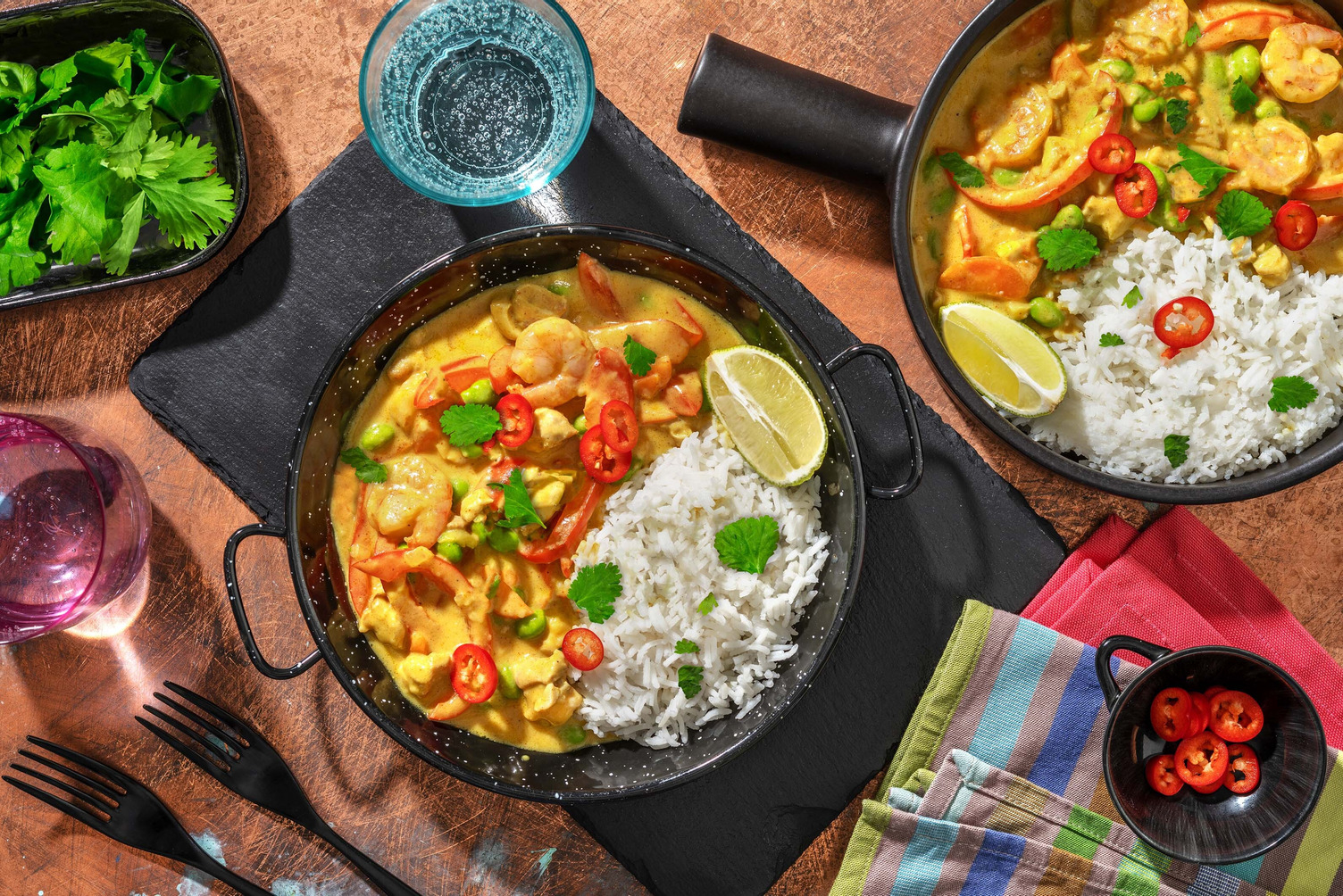 Luxe Thaise curry met garnalen en kippendij