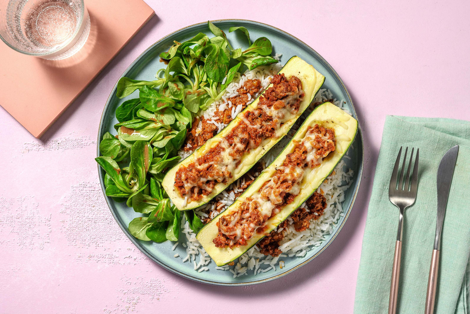 Courgette farcie au bœuf haché & riz