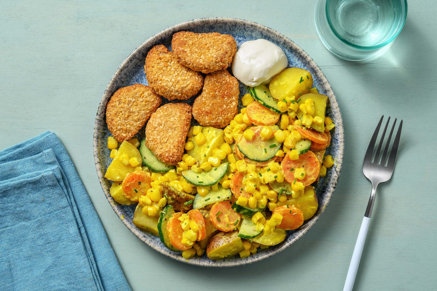 Vegan nuggets met een krieltjessalade