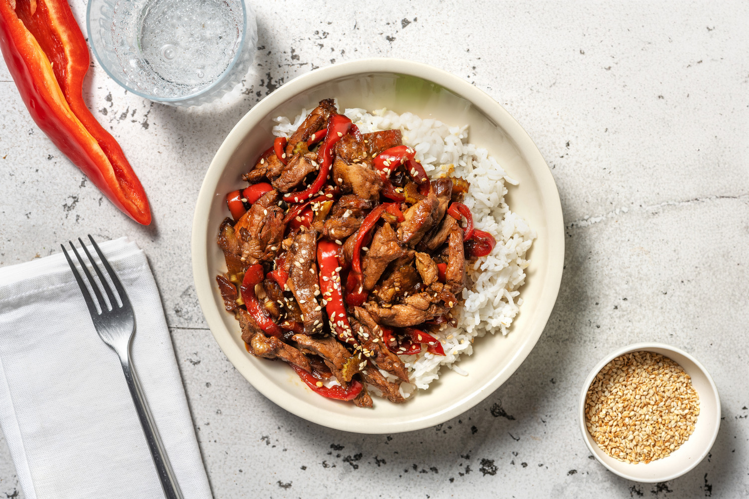Stir fry: bœuf & légumes sautés au sésame