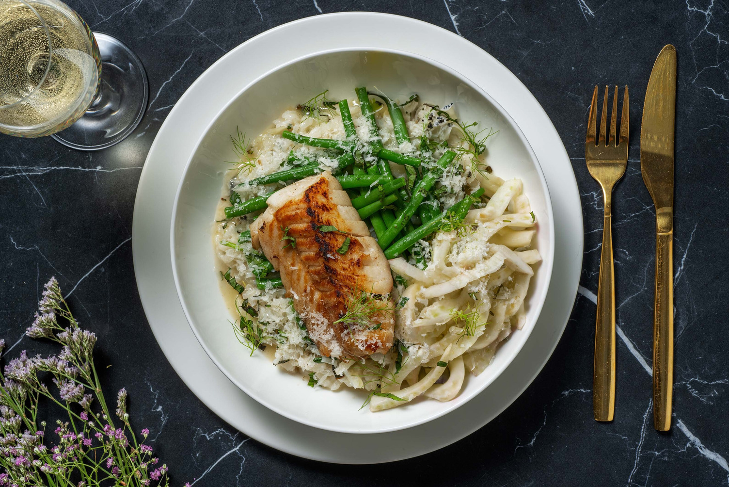 Frisse risotto met roodbaars en citroentijm