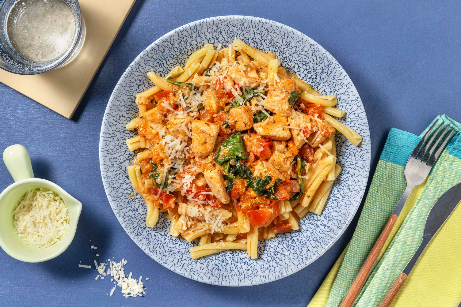Casarecce au poulet, crème & épinards