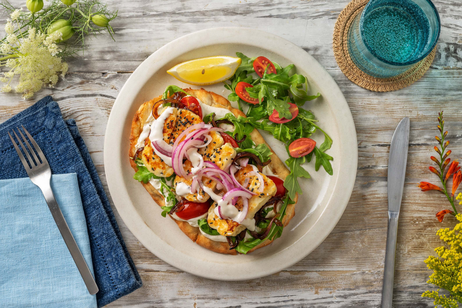 Honey Glazed Sesame Halloumi Flatbreads