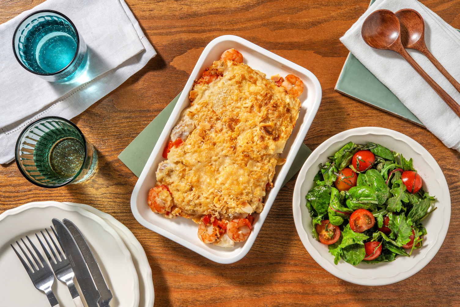 Gratin de crevettes & poisson aux légumes d'été