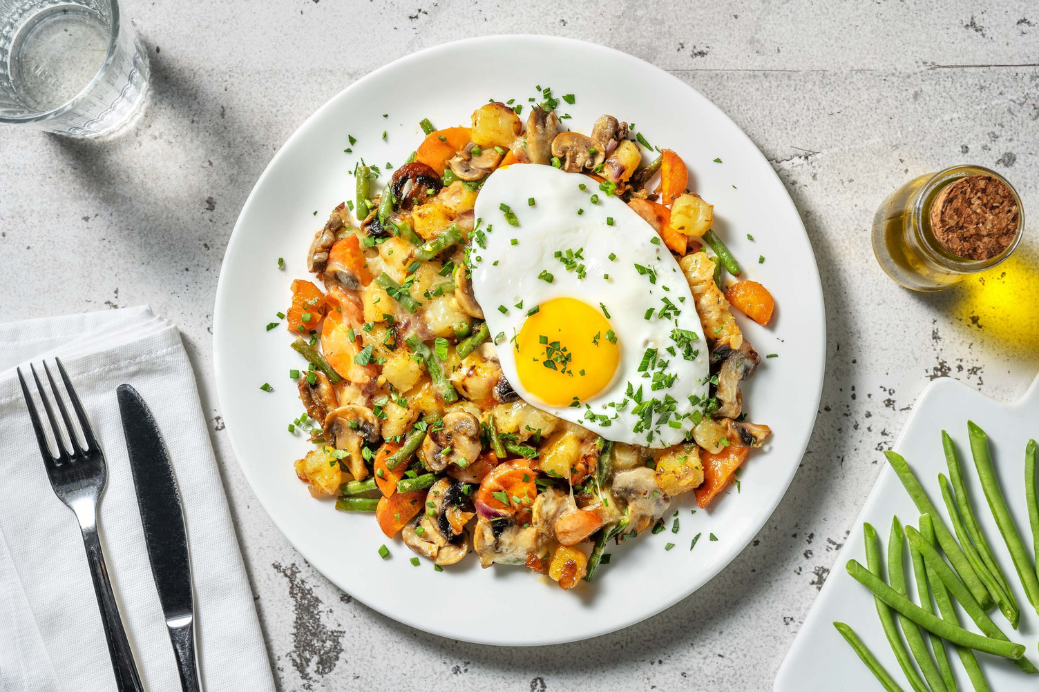 Potato Hash with Fried Egg & Mushrooms