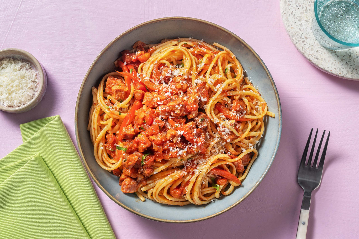 Chorizo and Roasted Pepper Linguine