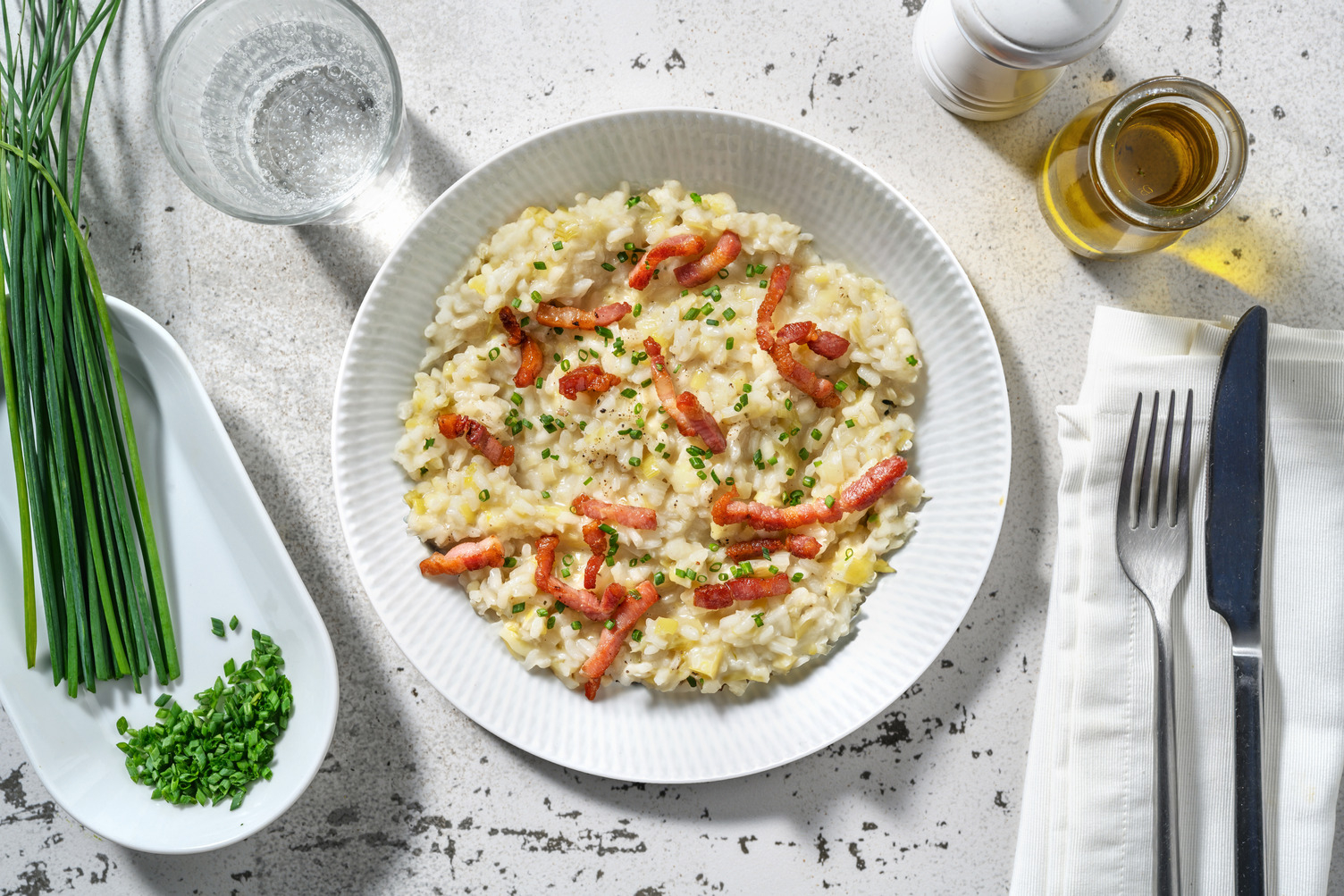 Risotto "coup de peps" lardons & poireau