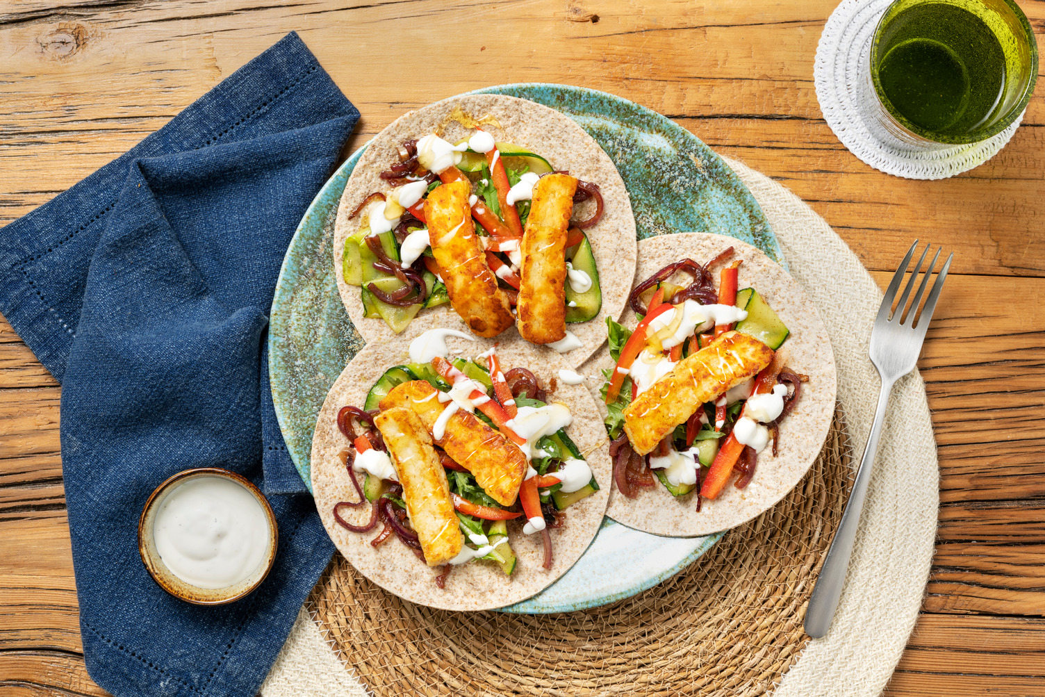 Halloumi wraps met gebakken courgette