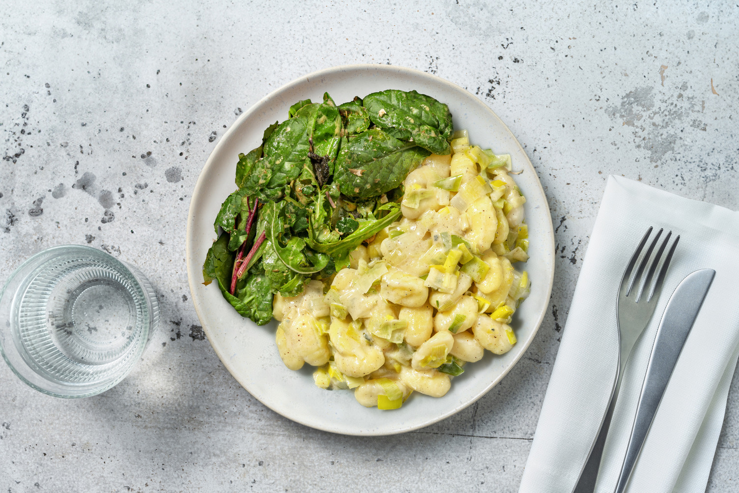 Gnocchi au bleu & légumes verts