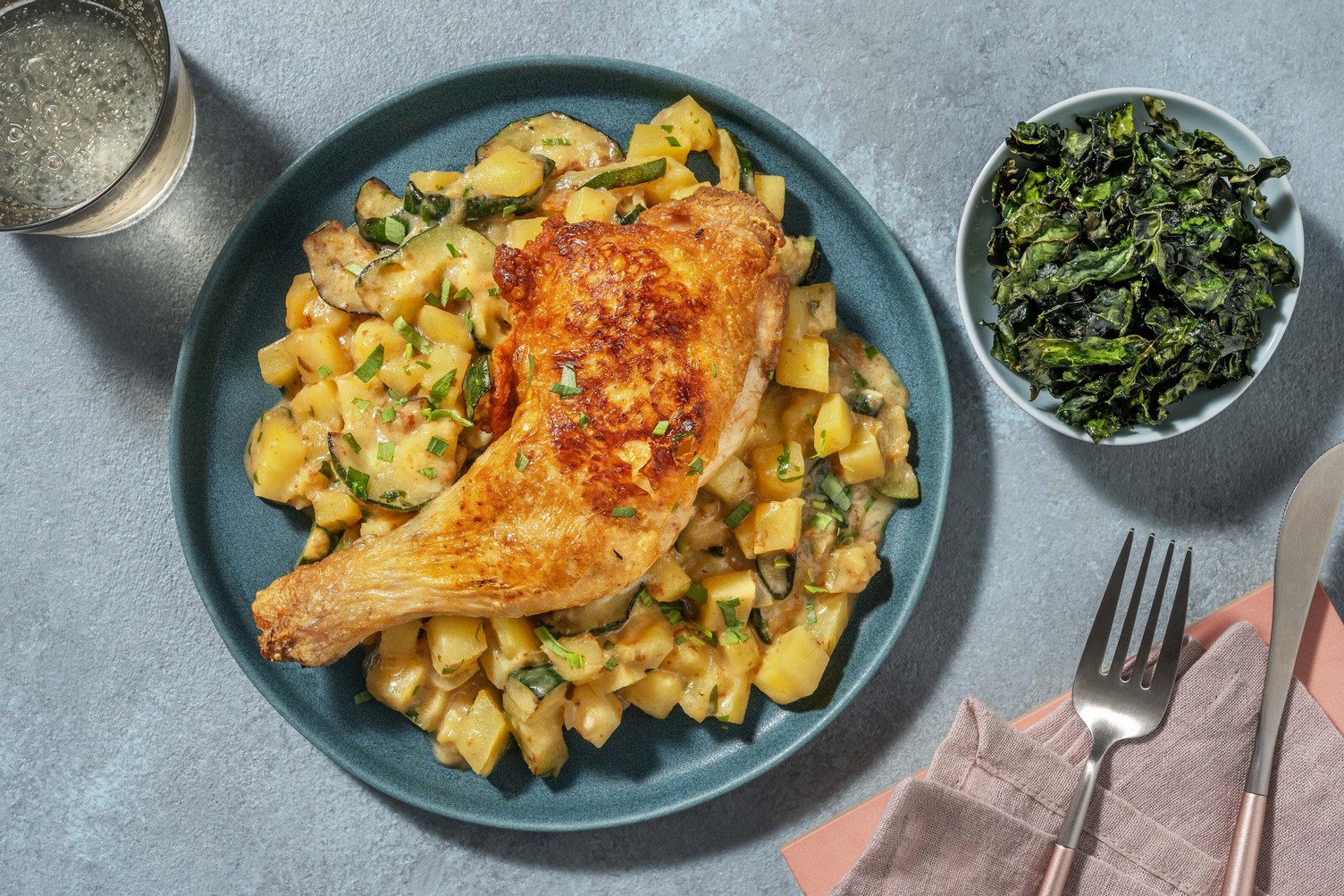 Cuisse de poulet à l'estragon & pommes de terre