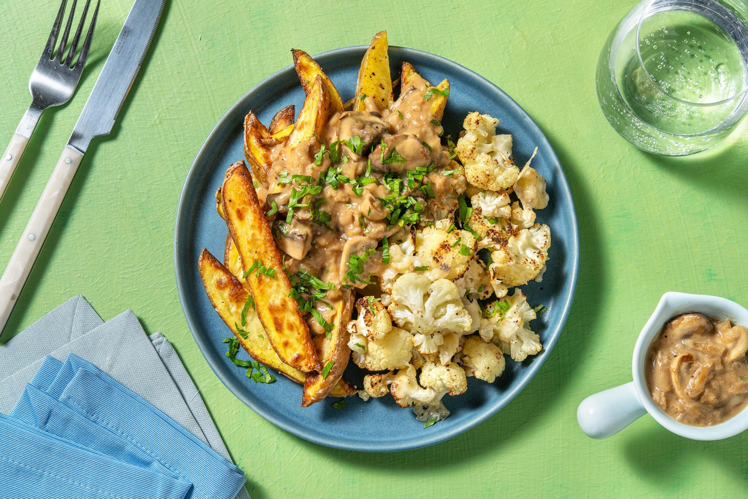 Knapperige bloemkool met champignonsaus