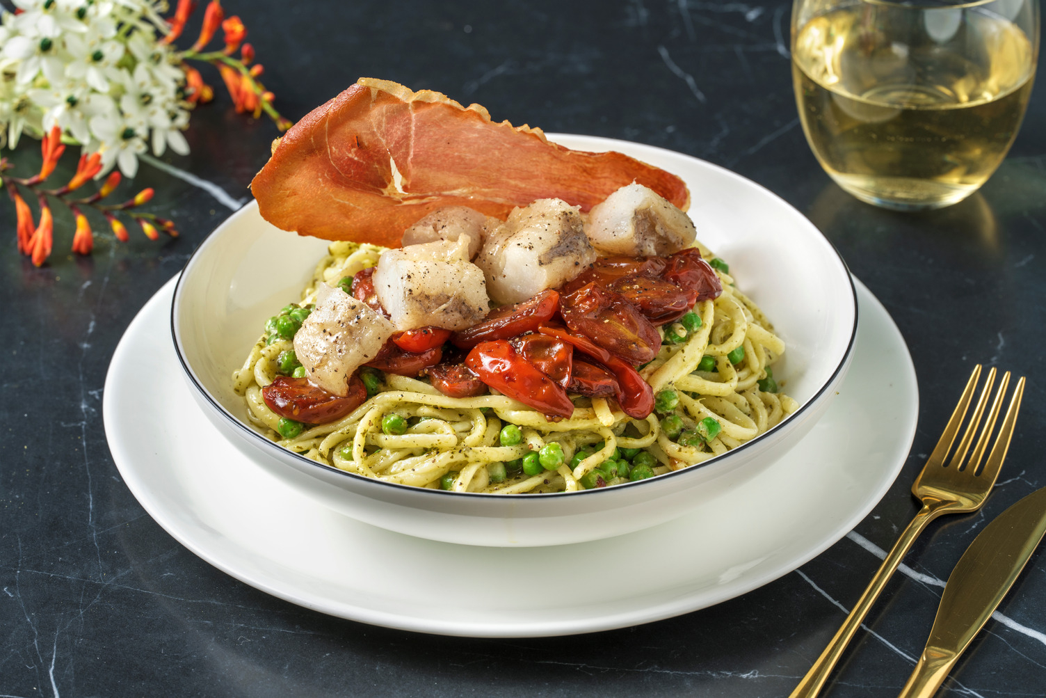 Monkfish in Chorizo Butter and Tomato Tagliatelle