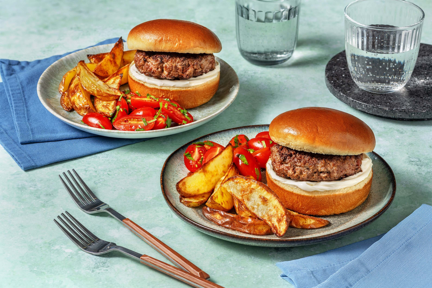 Herby Burgers and Wedges with Cheddar Cheese