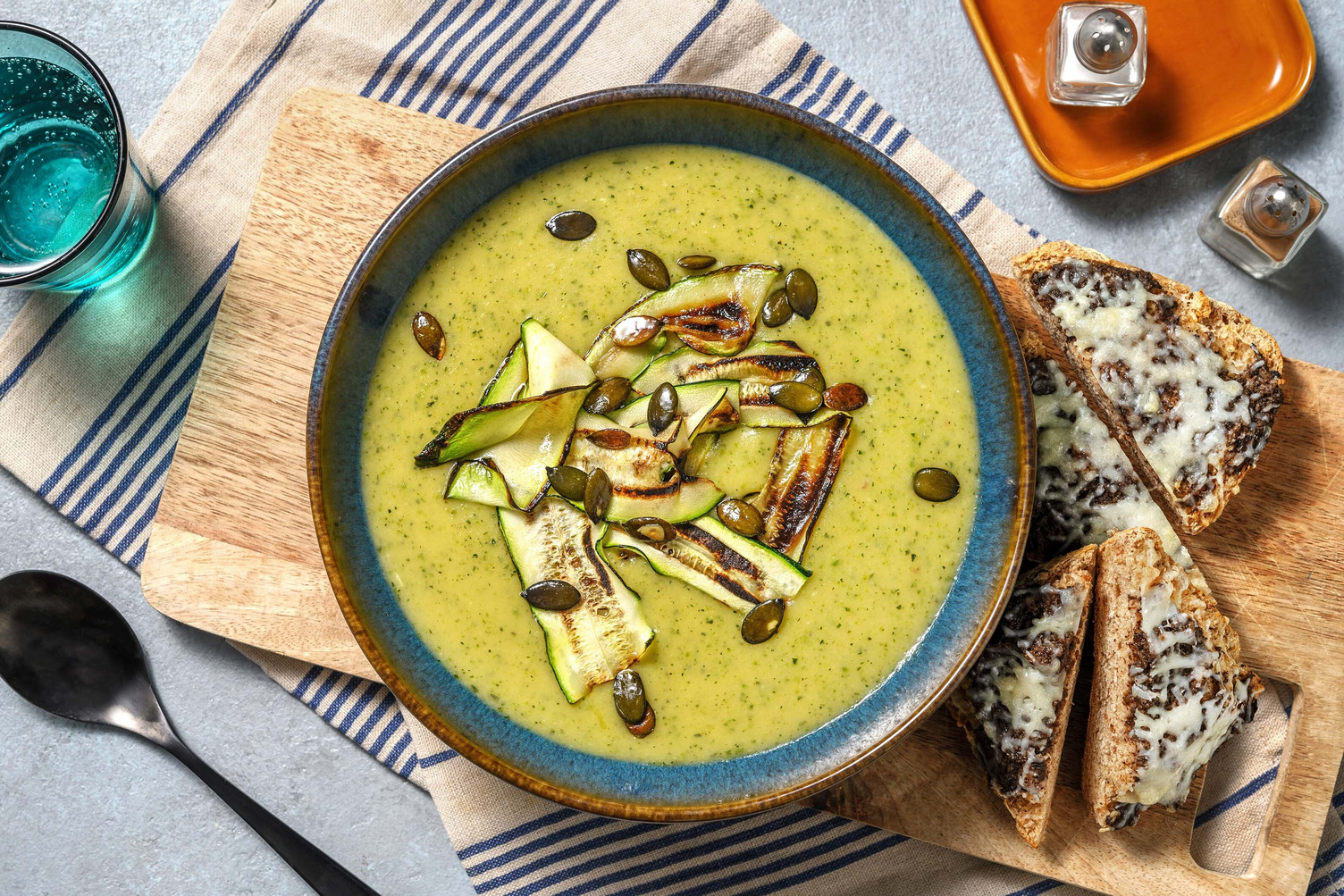 Courgette Soup with Toasted Pumpkin Seeds