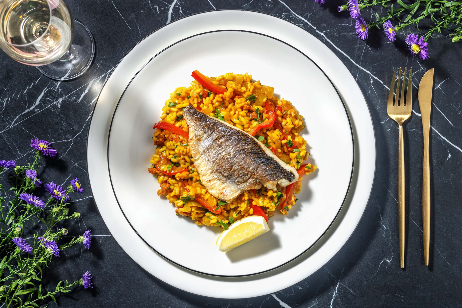 Lemon Sea Bream on Saffron Chorizo Rice