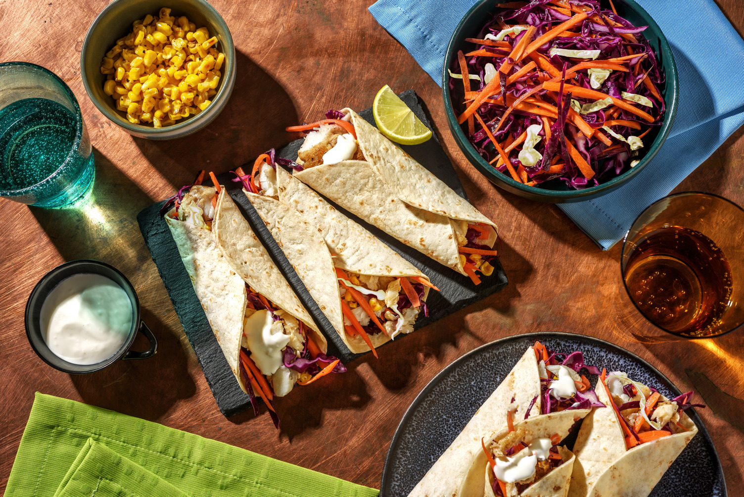 Wraps de cabillaud, maïs sauté & aïoli