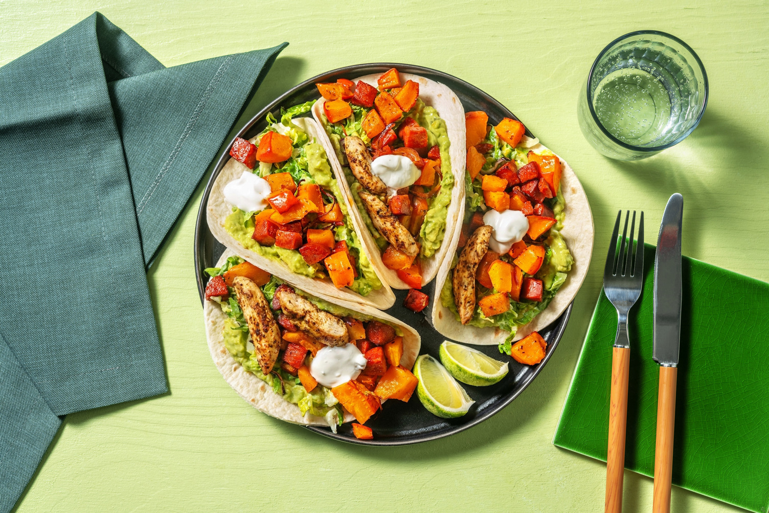 Tacos mit Kürbis-Ofengemüse und Bio-Hähnchen