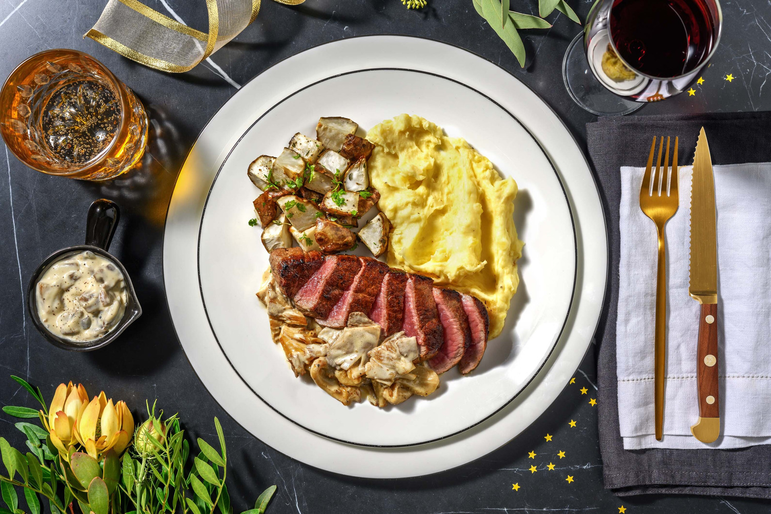 Stekt ryggbiff och ostronskivlingssås