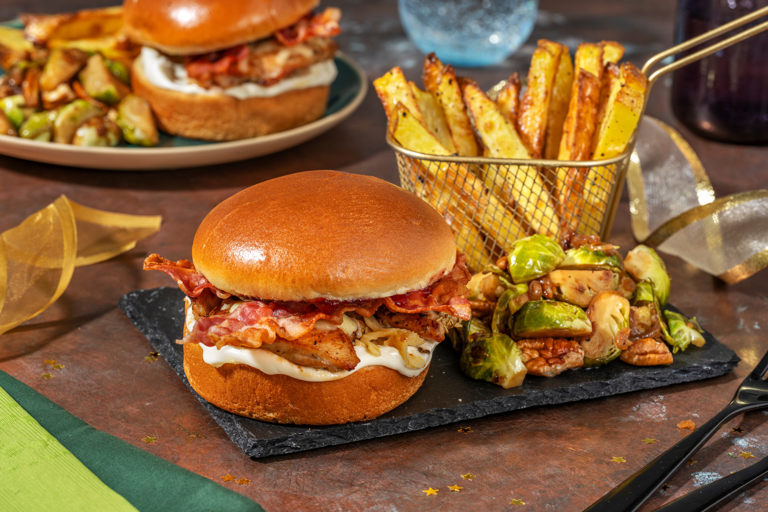 Festive Cheesy Bacon Chicken Burger