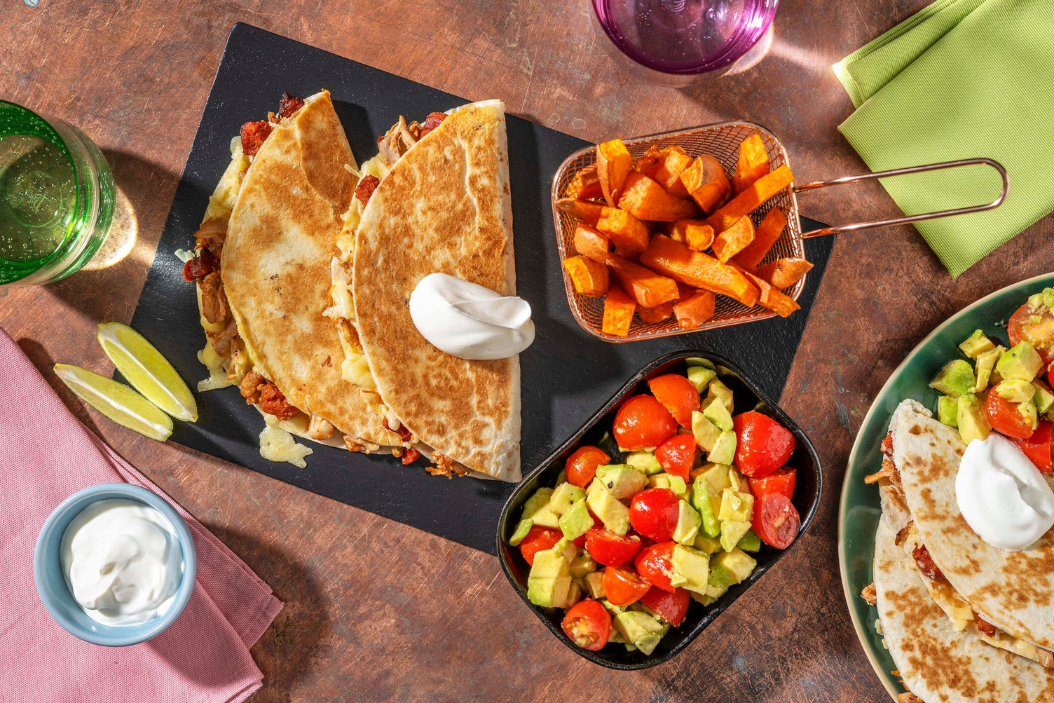 Chipotle Pulled Chicken and Chorizo Quesadillas