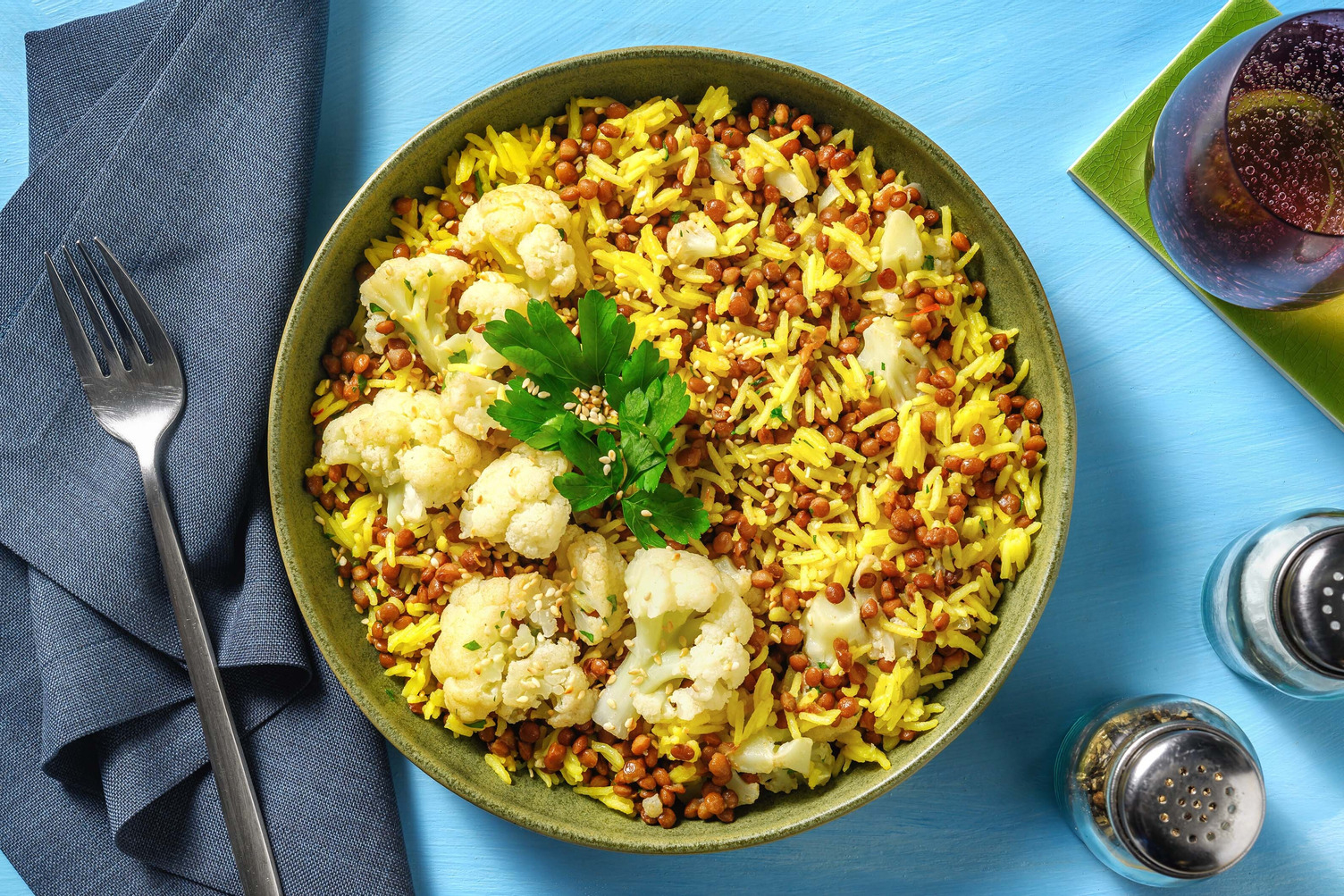 Riso biryani allo zafferano e lenticchie