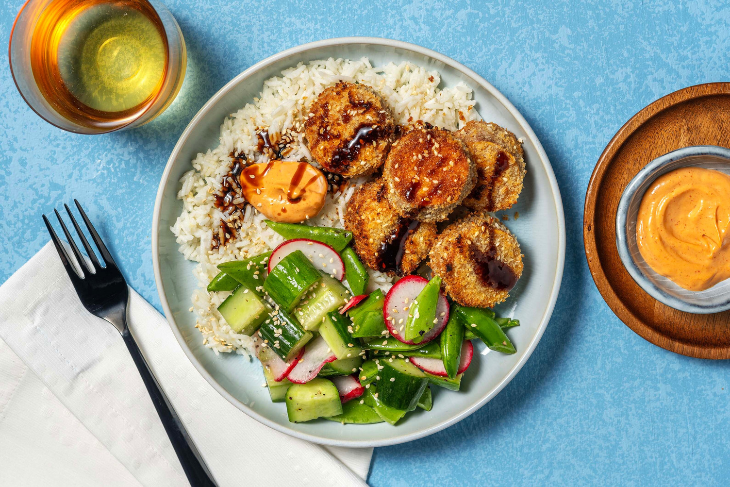 Asiatisk sötpotatis-tempurabowl