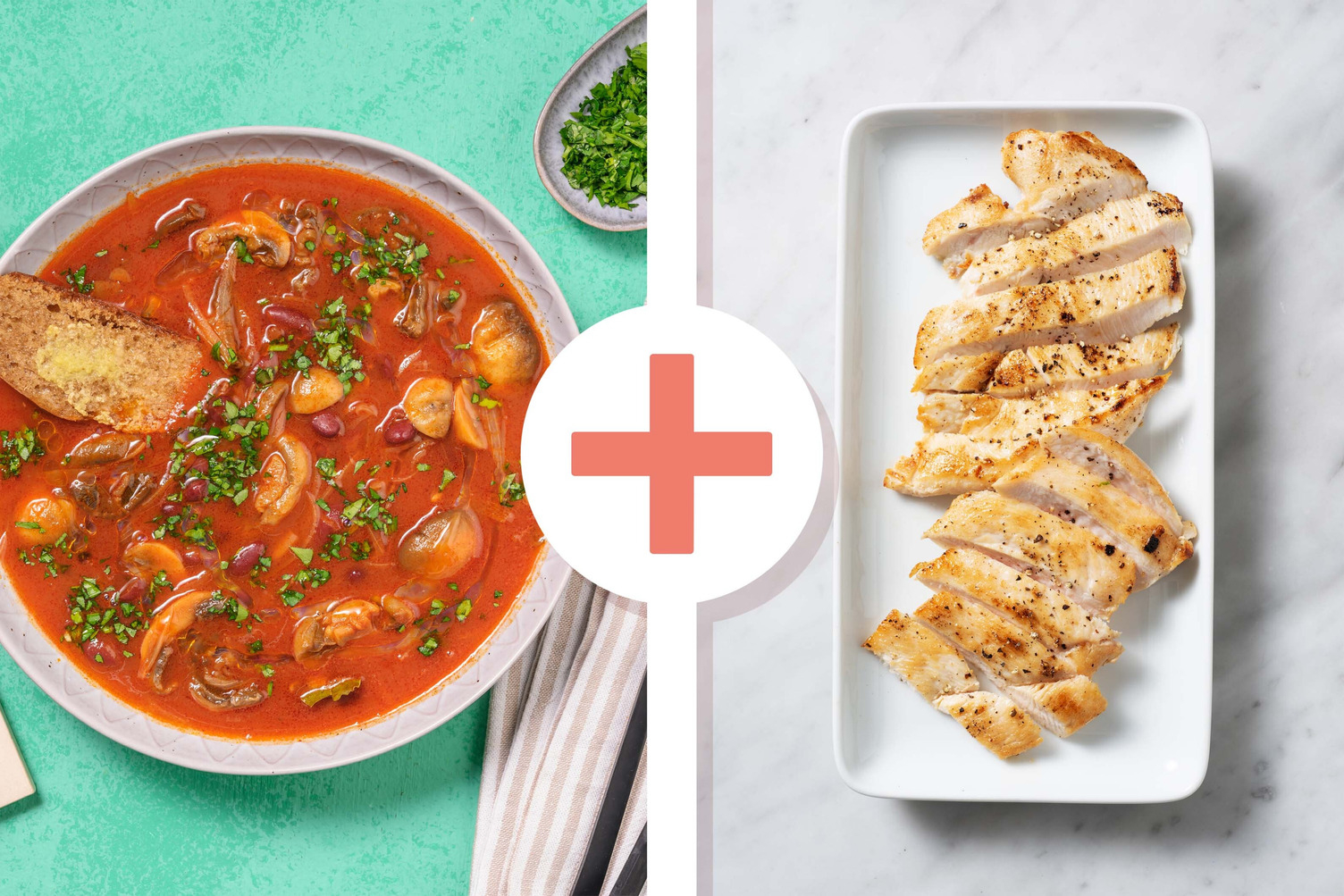 Stufato di fagioli, funghi e pollo al pomodoro