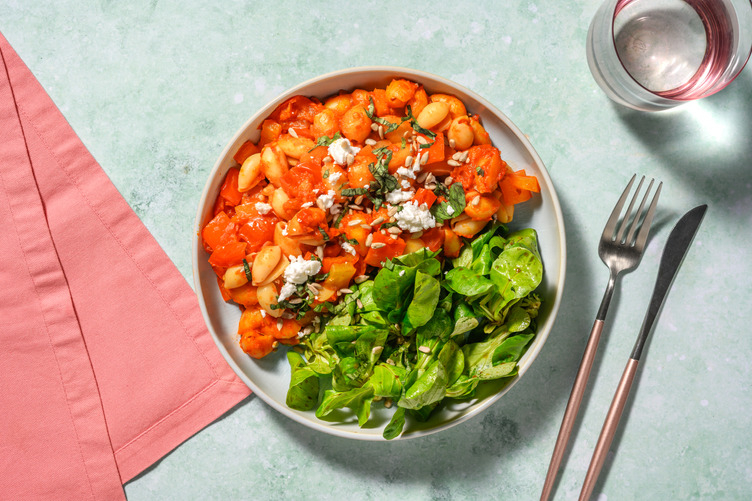 Conchiglie au pesto rosso & fromage à la grecque