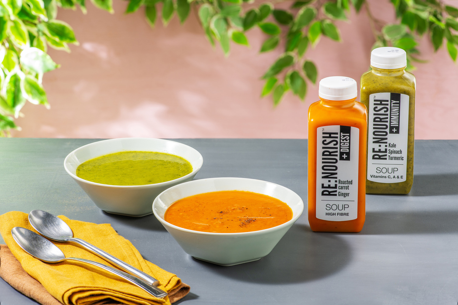 Re:Nourish Immunity - Kale, Spinach and Turmeric Soup and Digest - Roasted Carrot and Ginger Soup Variety Bundle