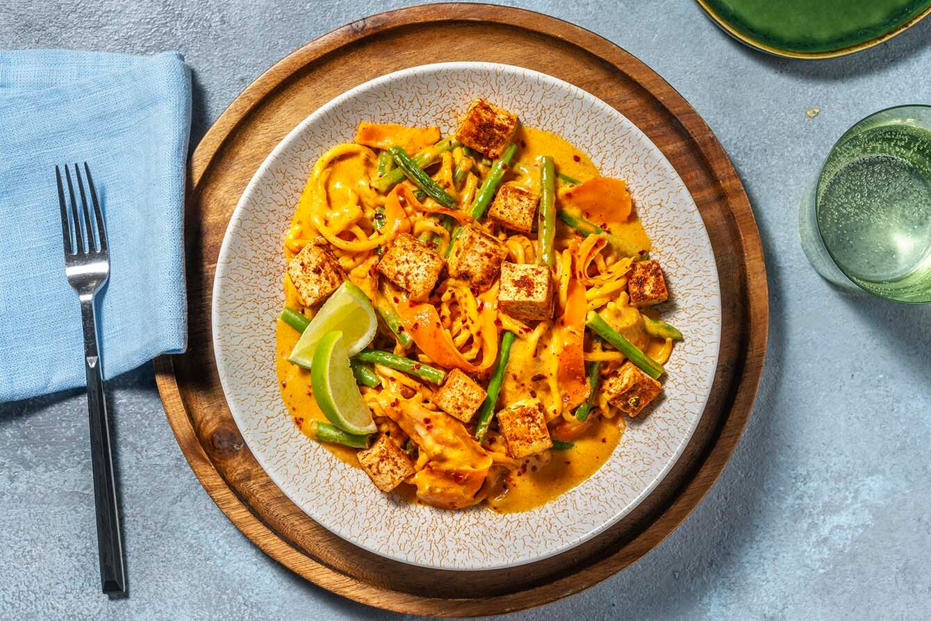 Red Thai Style Tofu and Coconut Noodles