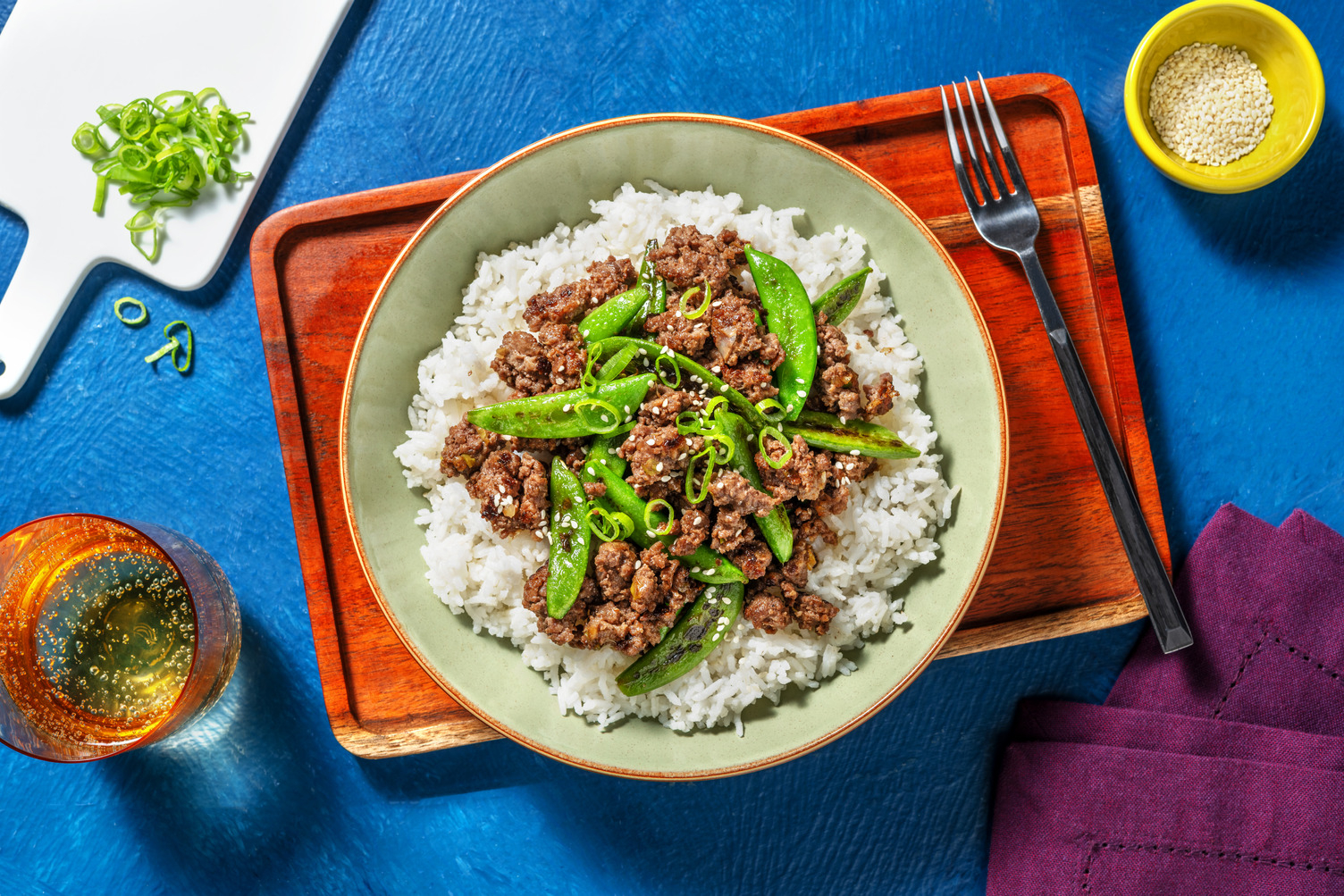 Bol japonés de ternera y judías verdes